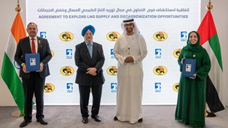 The Agreement Was Exchanged Between Sandeep Kumar Gupta, Chairman And Managing Director, GAIL (India) Ltd And Fatema Al Nuaimi, CEO ADNOC LNG In The Presence Of His Excellency Dr. Sultan Ahmed Al J (1)