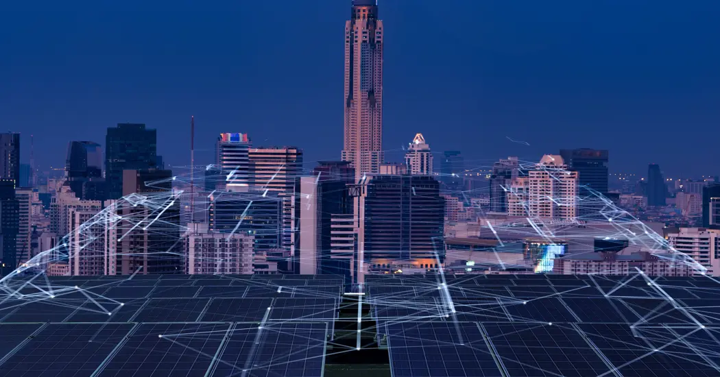 image is Smart Green City Renewable Conceptai Solar Panels Linkage City Need Power Green Energy