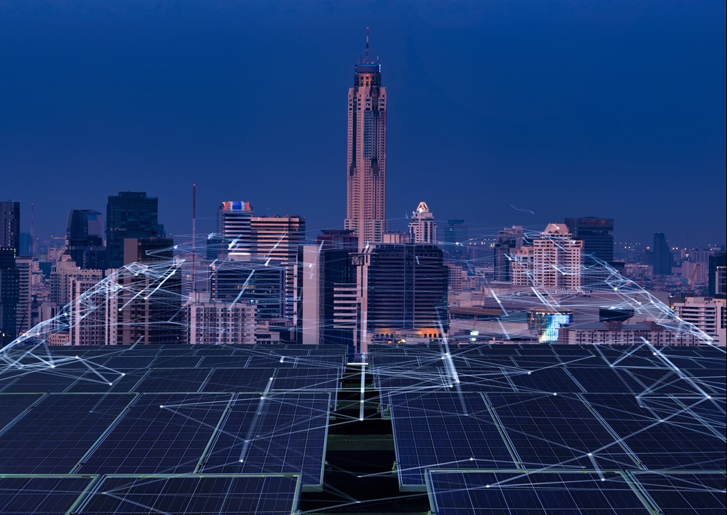 image is Smart Green City Renewable Conceptai Solar Panels Linkage City Need Power Green Energy