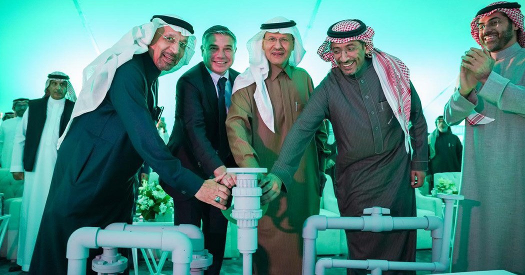 image is (L R) HE Eng. Khalid Al Falih Lorenzo HRH Prince Abdulaziz Bin Salman Al Saud HE MR. Bandar Alkhorayef And DR. Raed Alrayes